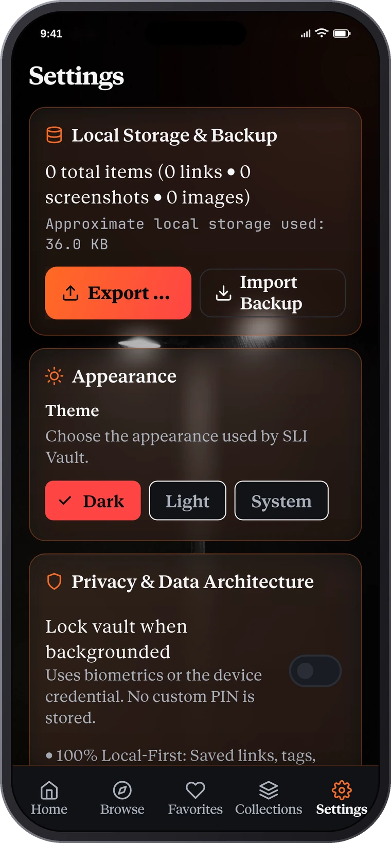 SLI Vault Settings screen